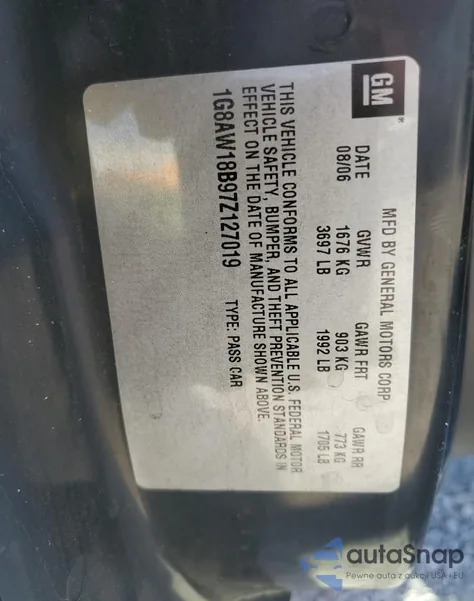 2007 Saturn Ion Level 3 из США, поврежденный, VIN 1G8AW18B97Z127019